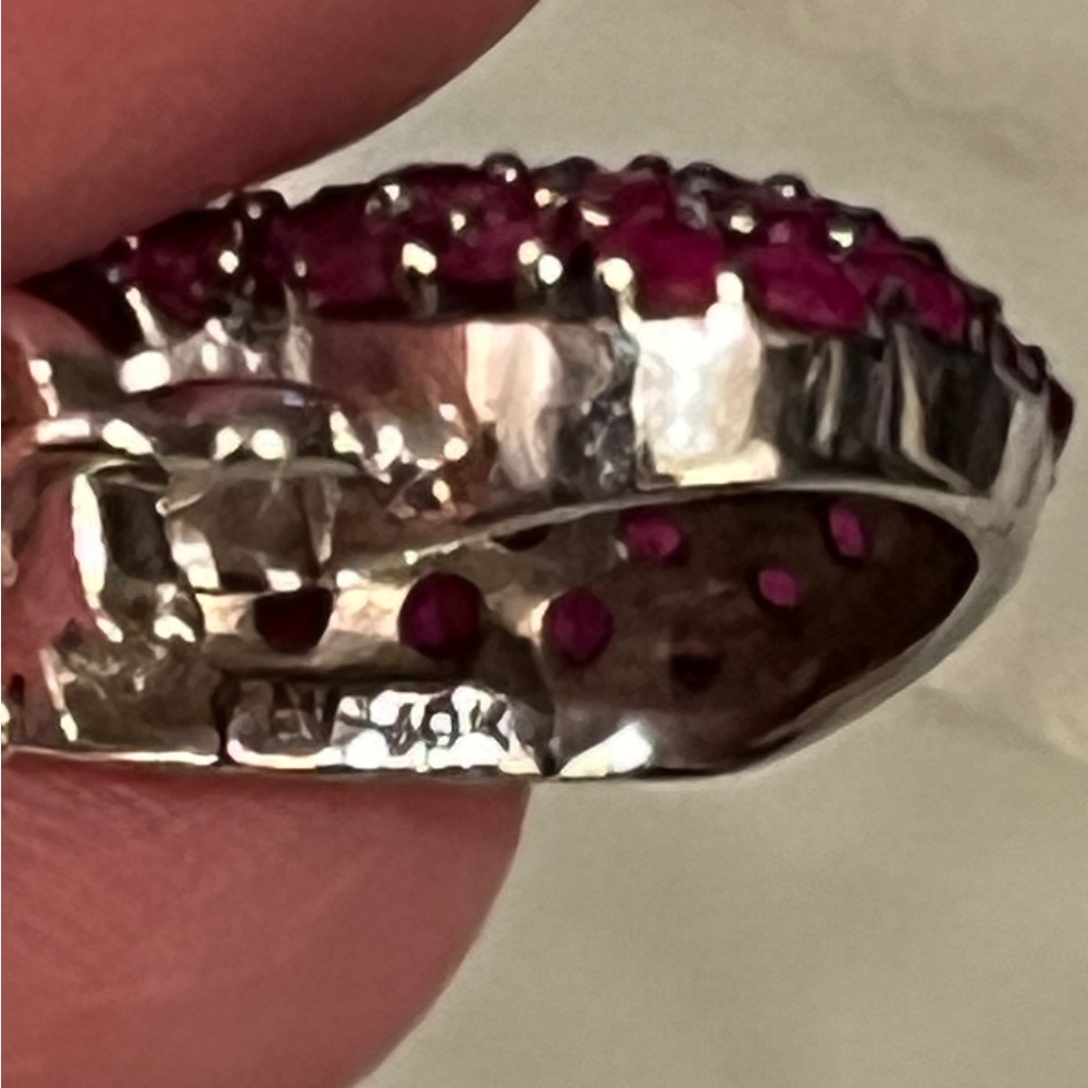 Solid 10K White Gold + Genuine Rubies & Diamonds 3D Heart pendant - Picture 10 of 10